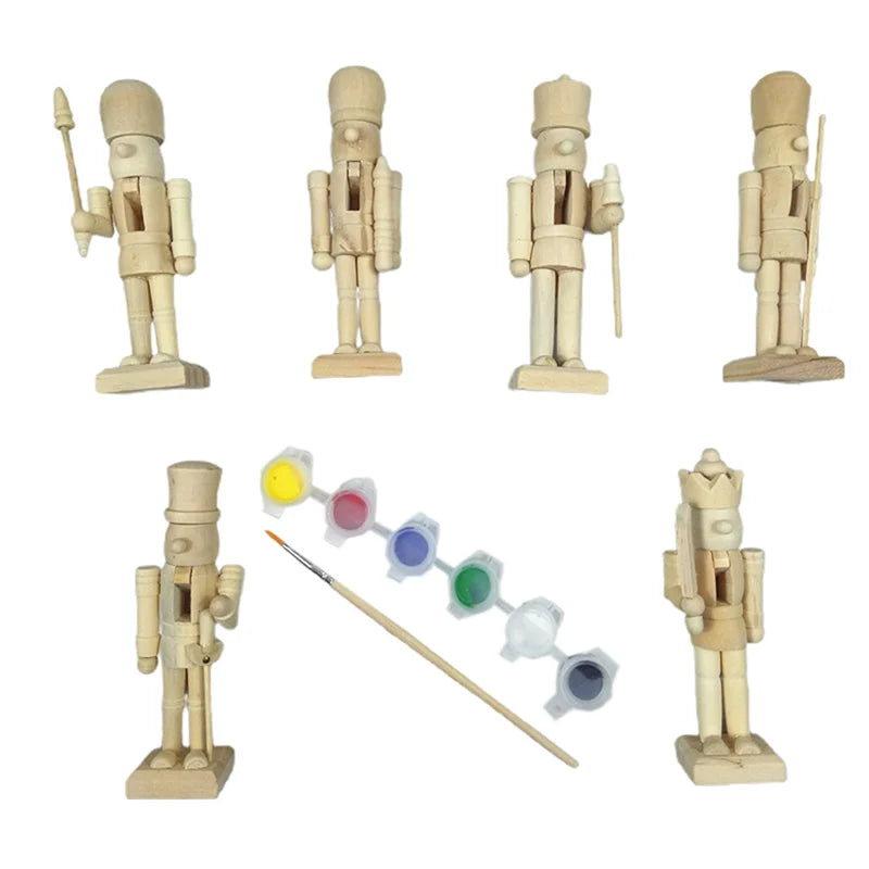 White Embryo Walnut Nutcracker Doll DIY Wood Craft Art Z821241