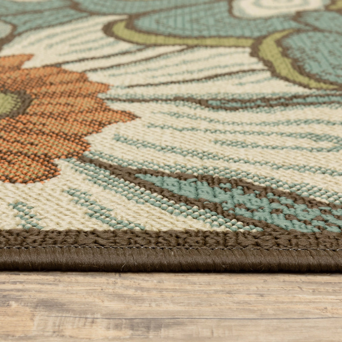 Blue Brown Floral Indoor-Outdoor Rug 4' x 6' H934562