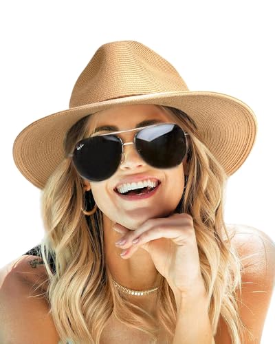 Wide Brim UV UPF 80+ Foldable Packable Straw Sun Hat J9236