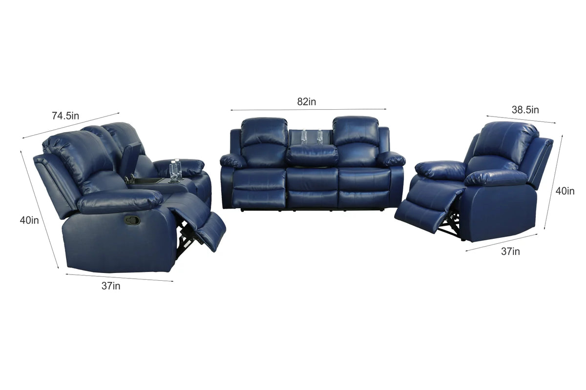 2 PCS Blue Bonded Leather Sofa & Loveseat Set F470874