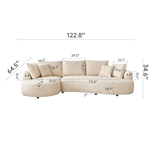 122.8" Curved Sofa Beige Wood Boucle Fabric J17131