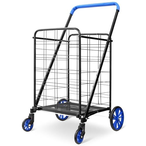 Folding Grocery Utility Shopping Cart with 360 Swivel Wheels, Double Basket, 110 lbs Capacity D151100