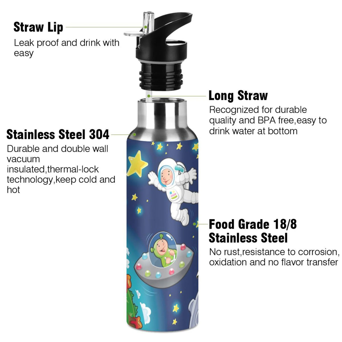 Stainless Steel Vacuum Insulated Water Bottle with Straw Lid 20 OZ N887