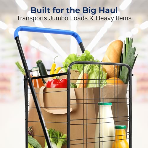 Folding Grocery Utility Shopping Cart with 360 Swivel Wheels, Double Basket, 110 lbs Capacity D151100