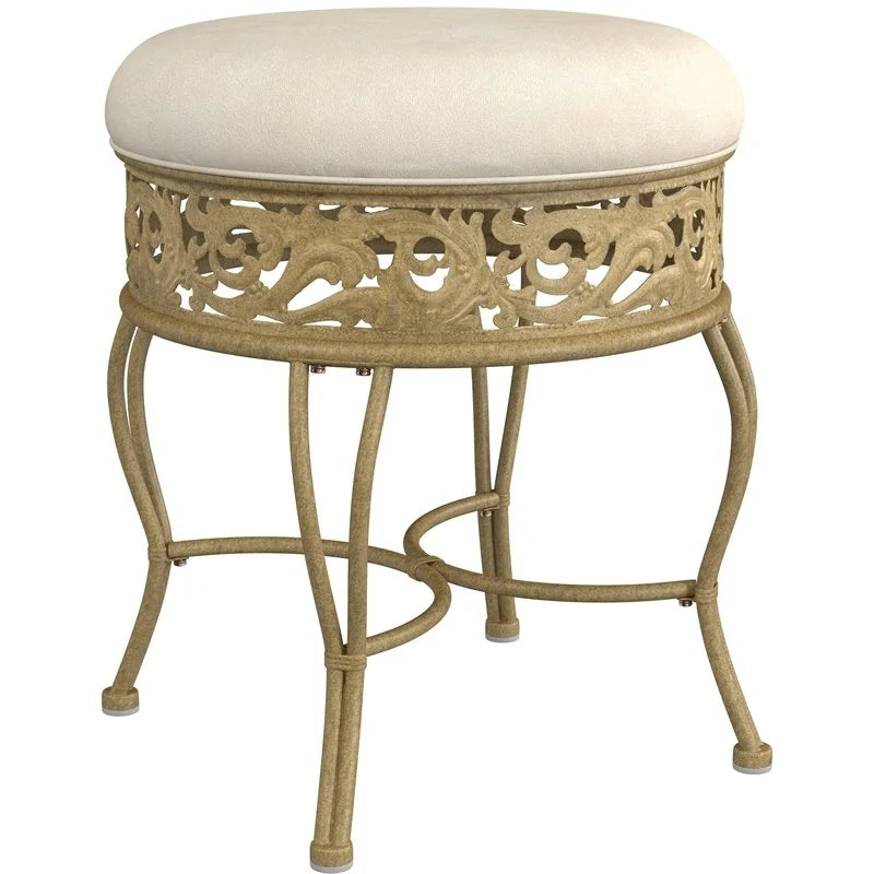 Antique Beige Upholstered Vanity Stool U9592