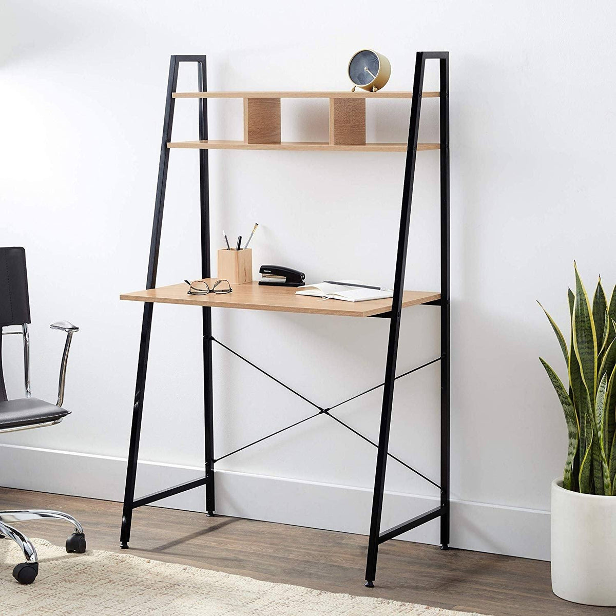 Black Steel Frame Desk with Bookcase F353