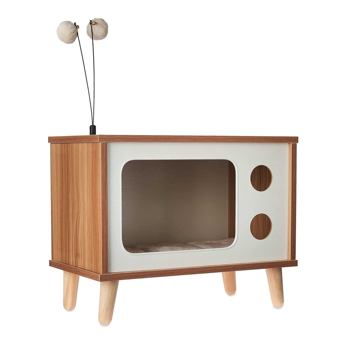 Retro TV Cat Condo with Jute Scratching Pad & Washable Mat Z5030