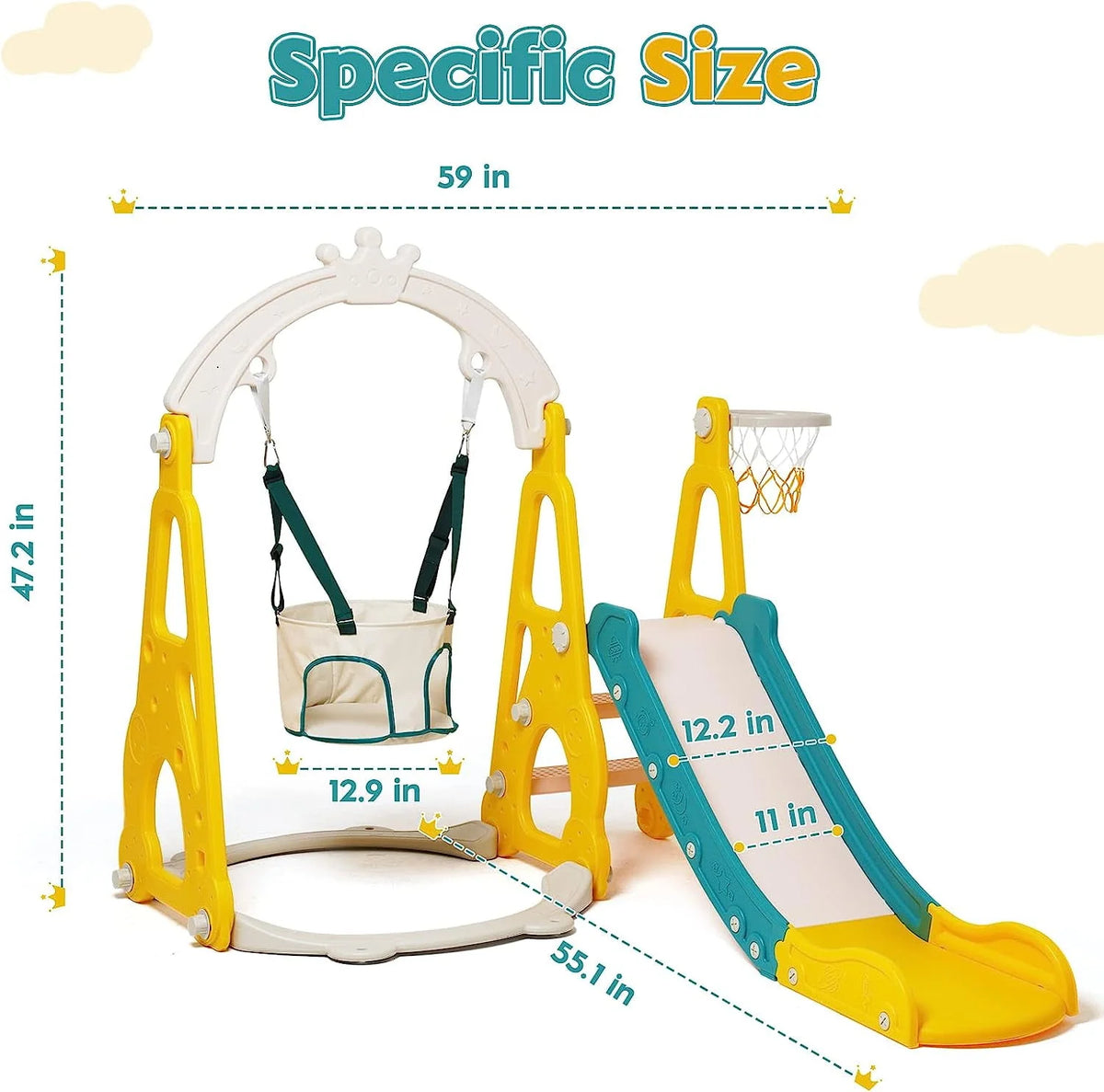 4 in 1 Toddler Swing and Slide Playset with Climber and Basketball Hoop S2768