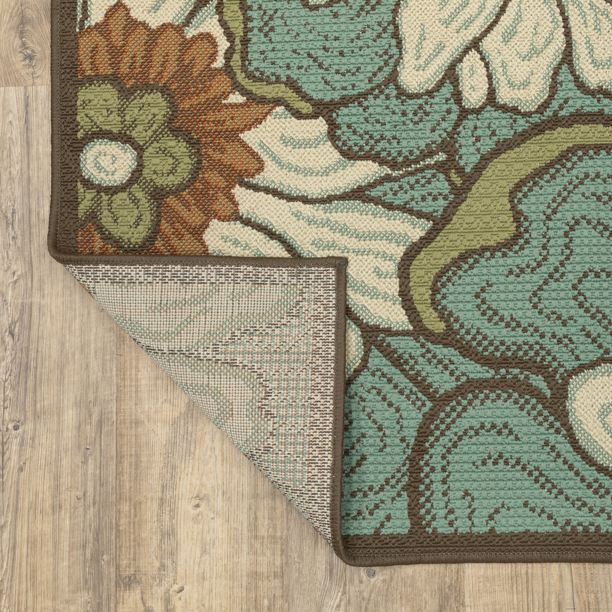 Blue Brown Floral Indoor-Outdoor Rug 4' x 6' H934562