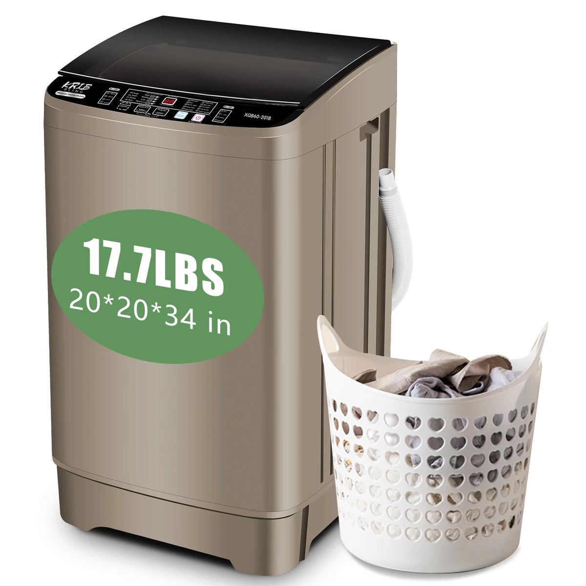 Full Automatic Washing Machine with LED Display, 17.7 lbs Portable Washer with Drain Pump, Grey U78429