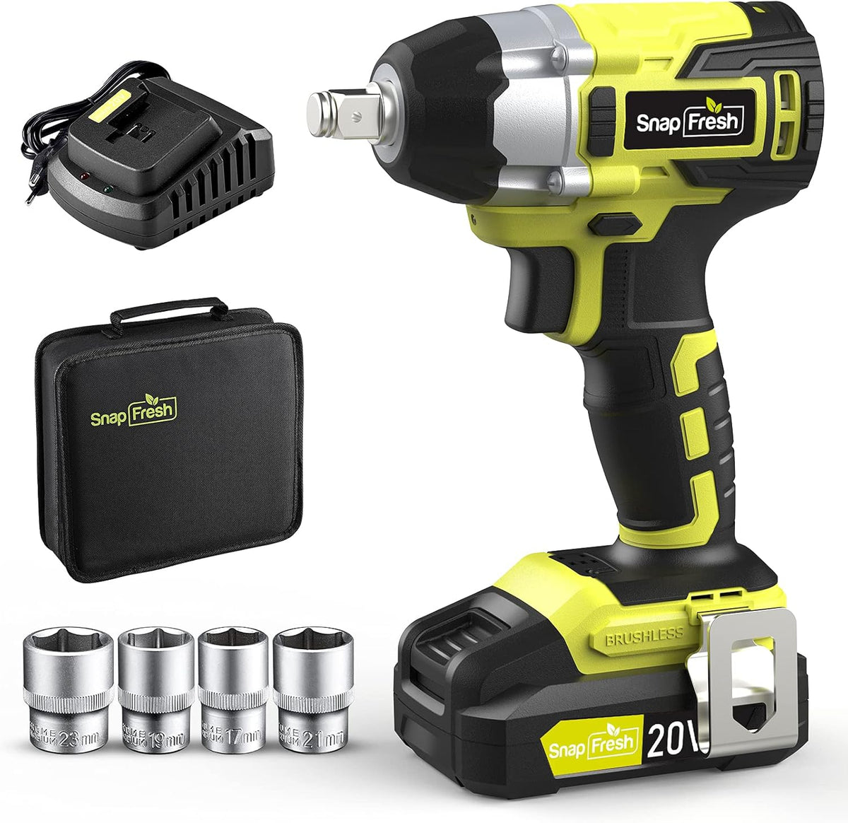 20V Brushless Cordless Impact Wrench Kit with 1/2” Hog Ring Anvil Chuck, 2400 Inch-lbs Torque, 2.0 Ah Battery, Charger, Sockets, Carry Bag U23603
