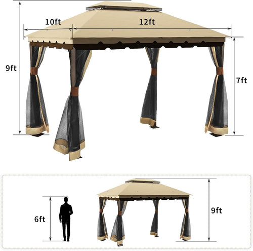 10x12 ft Steel Gazebo with Mosquito Netting S715