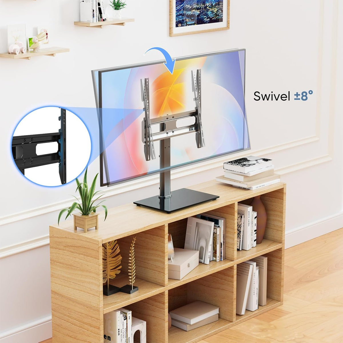Height Adjustable Swivel TV Stand with Tempered Glass Base, Max VESA 400x400mm W2373