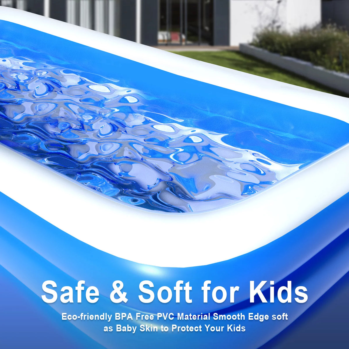 Inflatable Kiddie Pool 71 X 51 X 24 Rectangle Swimming Pool I9174