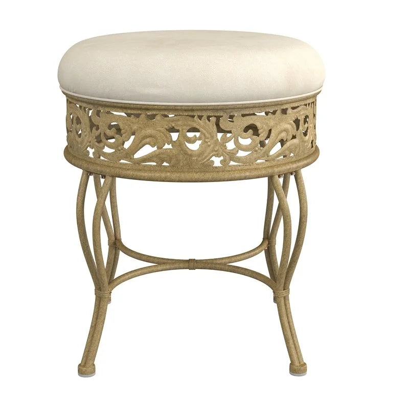 Antique Beige Upholstered Vanity Stool U9592