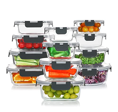 24 Pieces Glass Food Storage Containers Set with Lids F133654