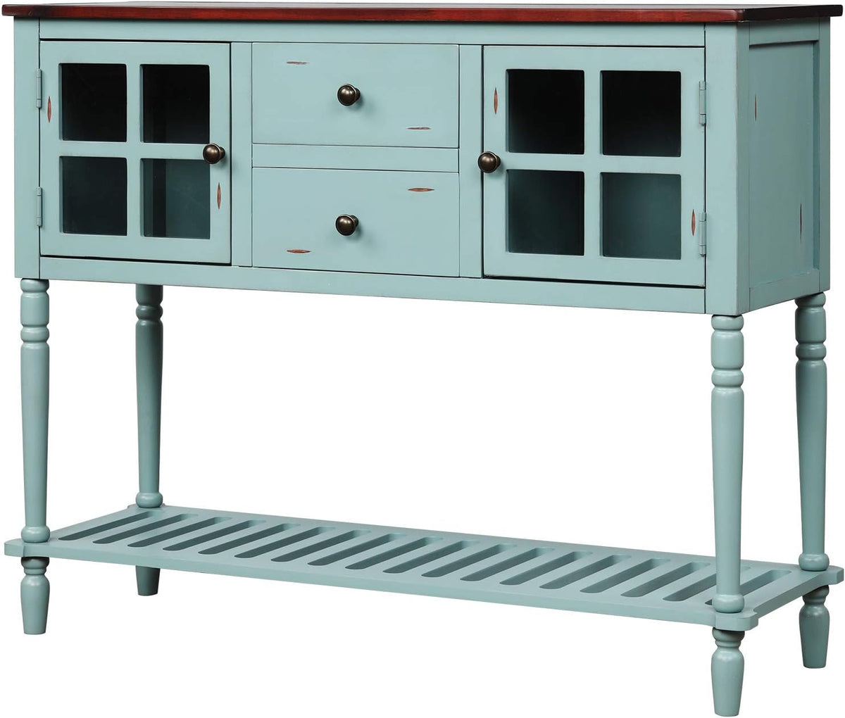 Antique Blue Sofa Table with Two Drawers and Two Cabinets J353