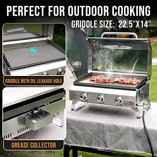 3-Burner Portable Propane Gas Griddle with Foldable Cart M4448