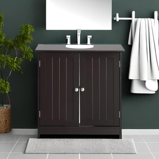 Pedestal Under Sink Storage Bathroom Vanity with 2 Doors Bathroom Cabinet 23 5/8" x 11 7/16" x 23 5/8" (Espresso) B190886