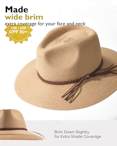 Wide Brim UV UPF 80+ Foldable Packable Straw Sun Hat J9236
