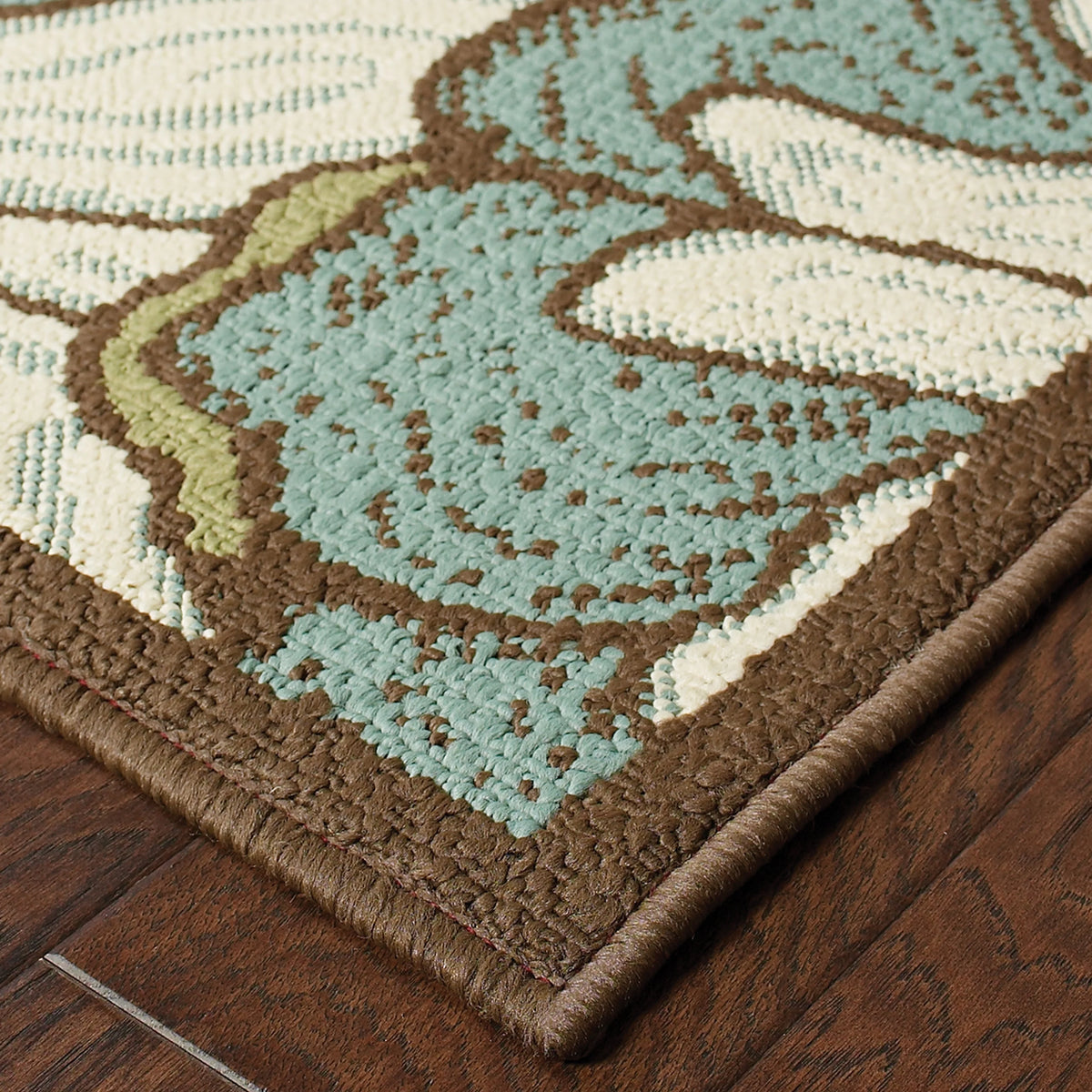 Blue Brown Floral Indoor-Outdoor Rug 4' x 6' H934562