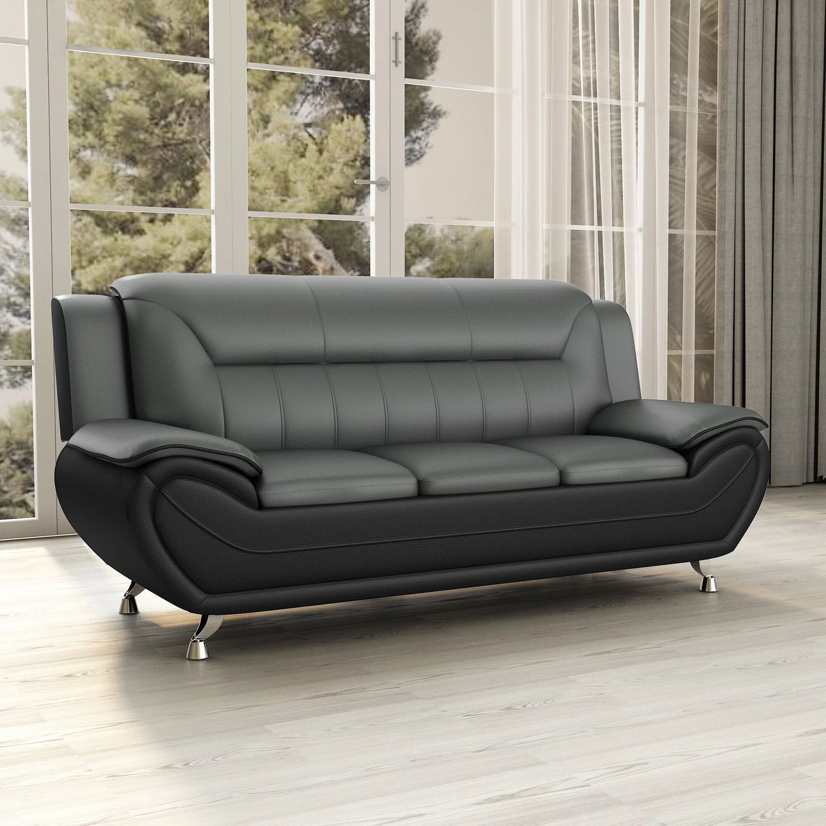 Faux Leather Pillow Top Arm Sofa J520006