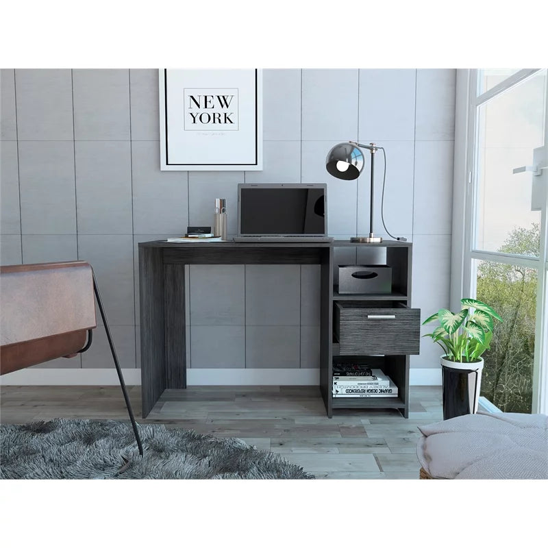 Grey Oak Computer Desk with Drawer and Two Shelves J206