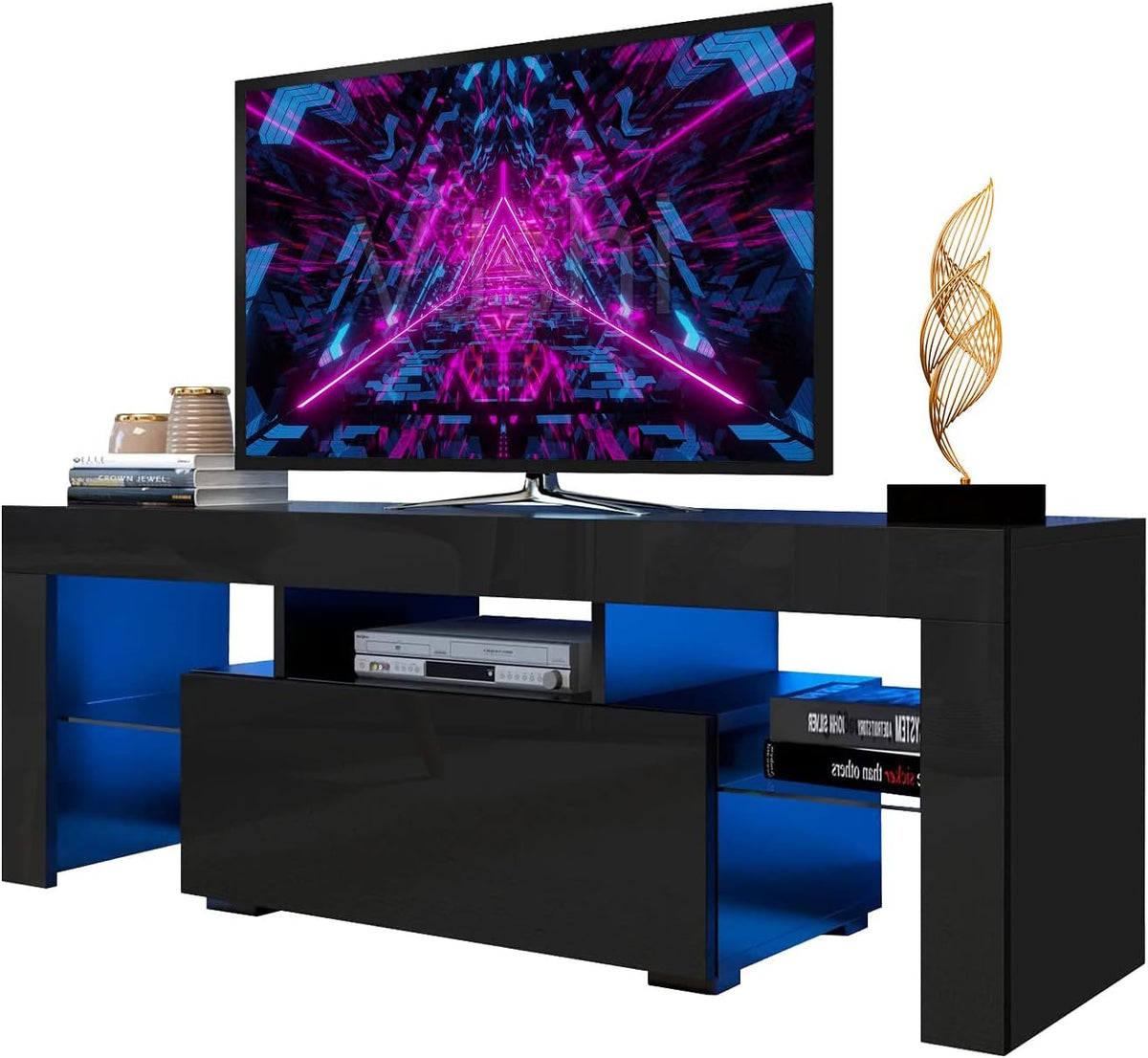 White High Gloss LED TV Stand with Storage Drawer D14322