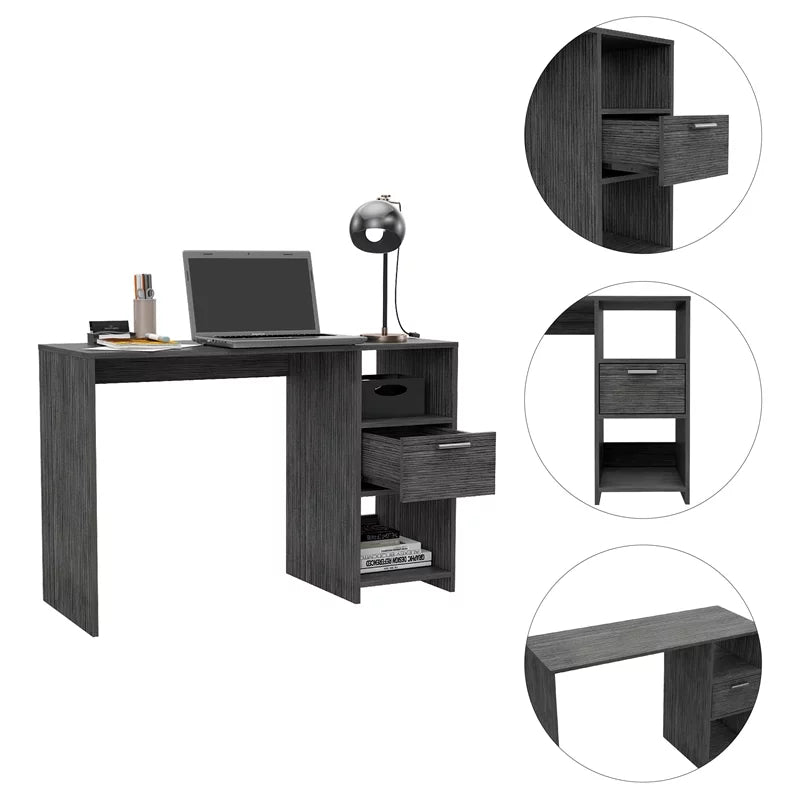 Grey Oak Computer Desk with Drawer and Two Shelves J206