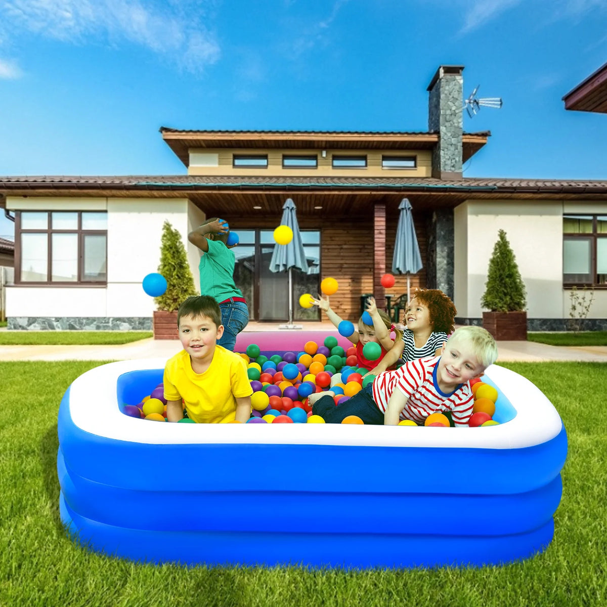 Inflatable Kiddie Pool 71 X 51 X 24 Rectangle Swimming Pool I9174