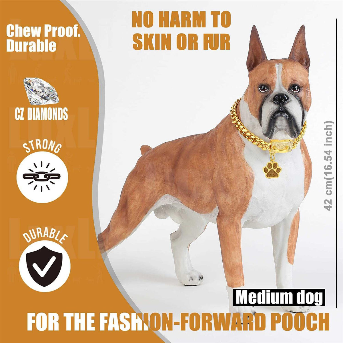 Gold Chain Cuban Link Stainless Steel Dog Collar Y28623