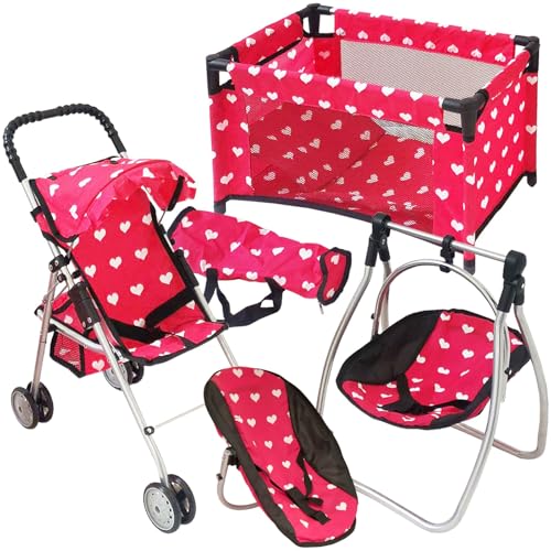 Pink Baby Doll Stroller with Crib Furniture Playset E194