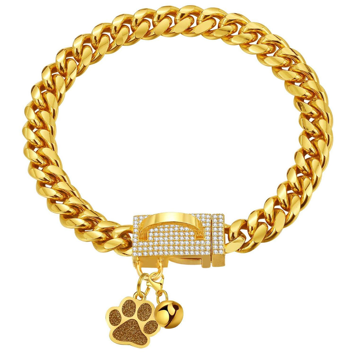 Gold Chain Cuban Link Stainless Steel Dog Collar Y28623