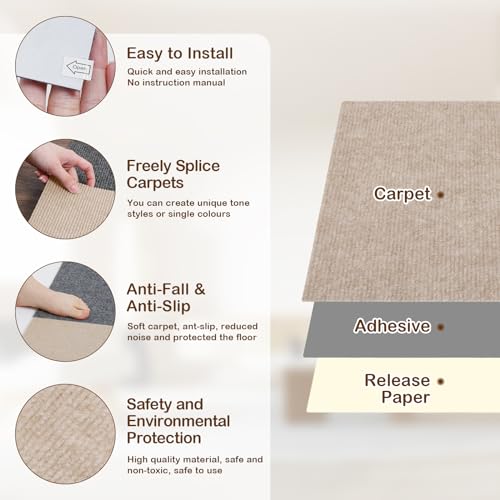12 Pack Dark Grey Self Adhesive Carpet Floor Tiles P6427