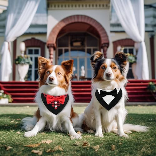 2 Pack Adjustable Red Plaid Dog Bandana with Bow Tie Z3714