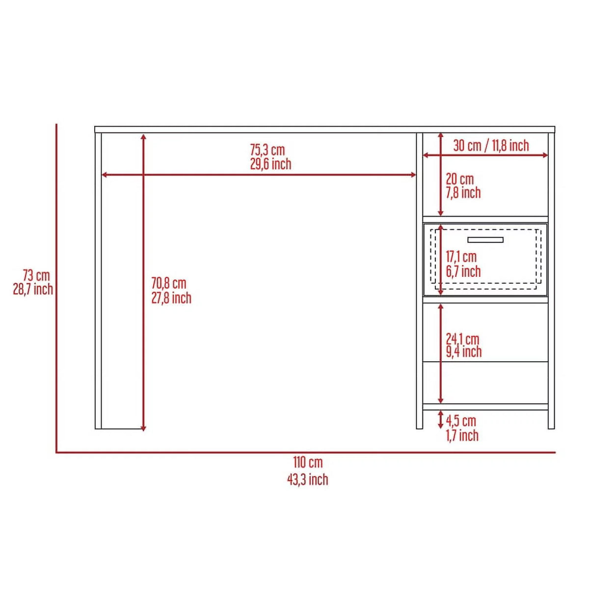Grey Oak Computer Desk with Drawer and Two Shelves J206