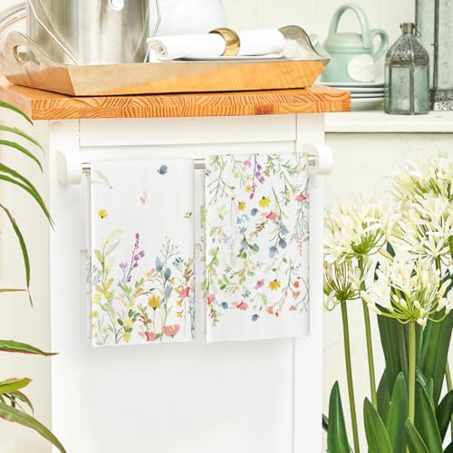 Set of 2 18x26 Inch Floral Christmas Kitchen Towels D304