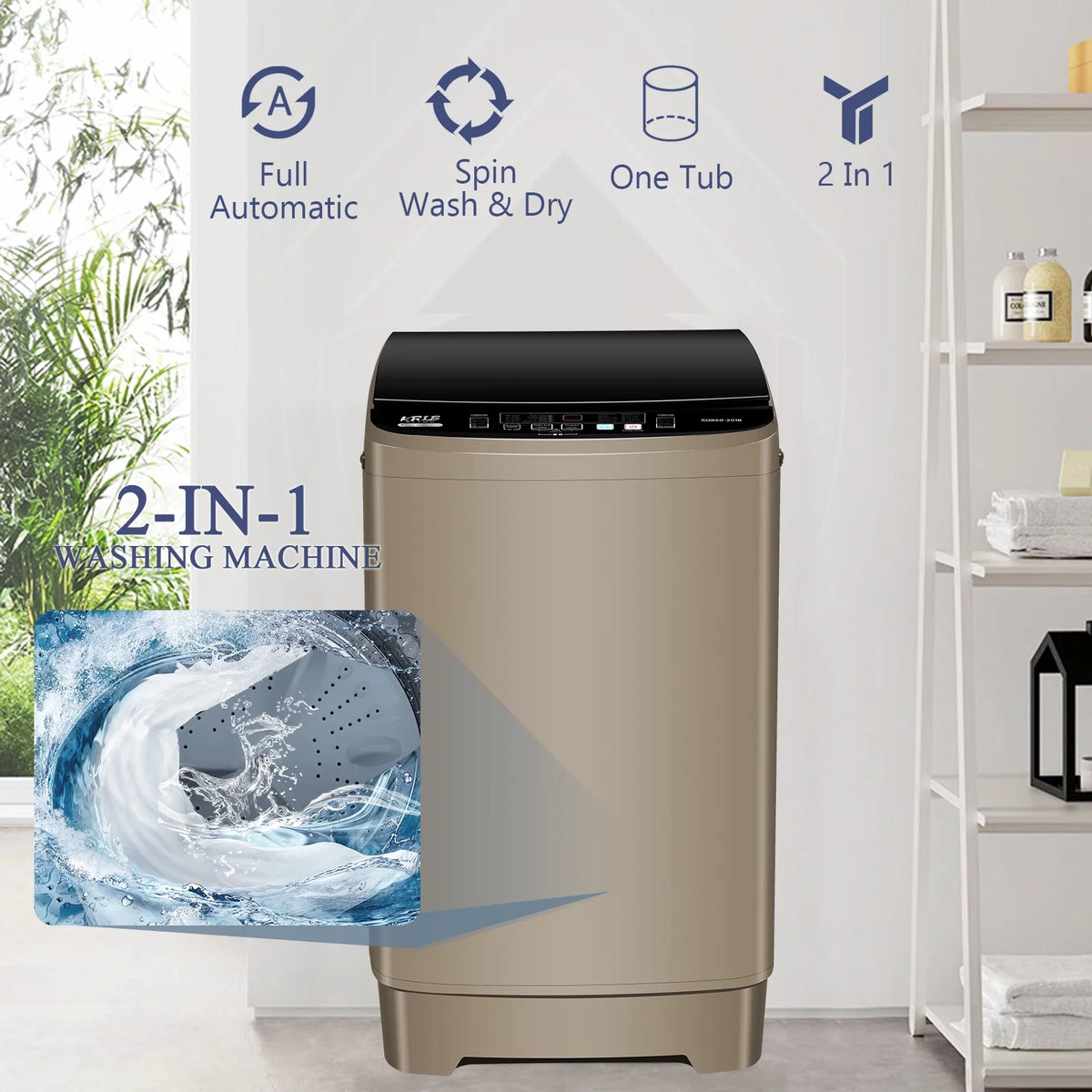 Full Automatic Washing Machine with LED Display, 17.7 lbs Portable Washer with Drain Pump, Grey U78429