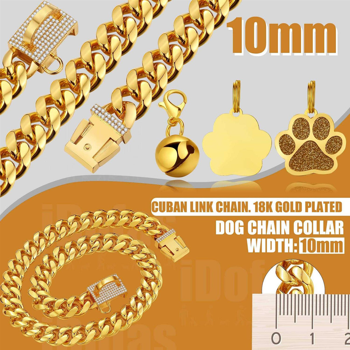 Gold Chain Cuban Link Stainless Steel Dog Collar Y28623