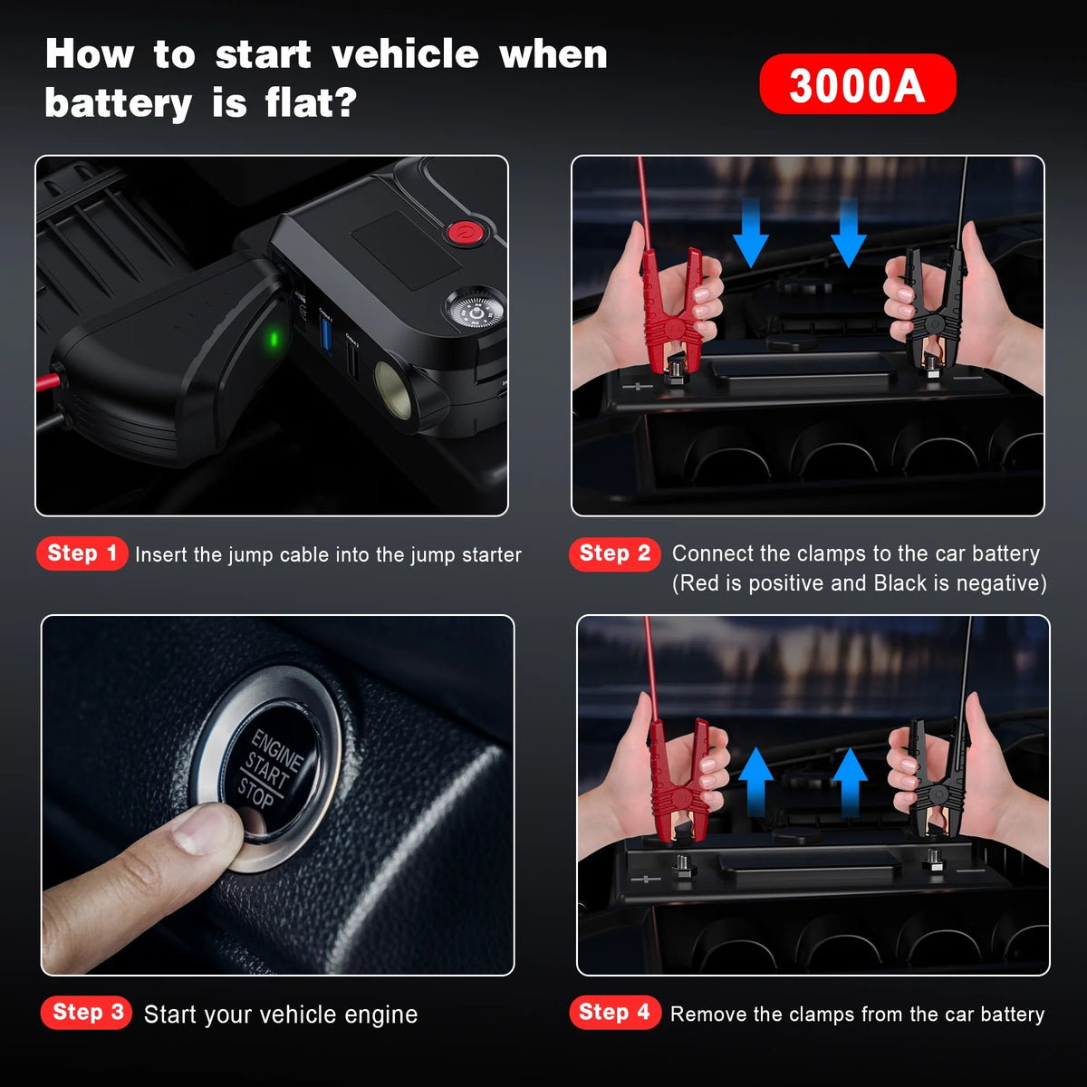 3000A Peak 23800mAH 12V Portable Battery Jump Starter with LCD Display D92013