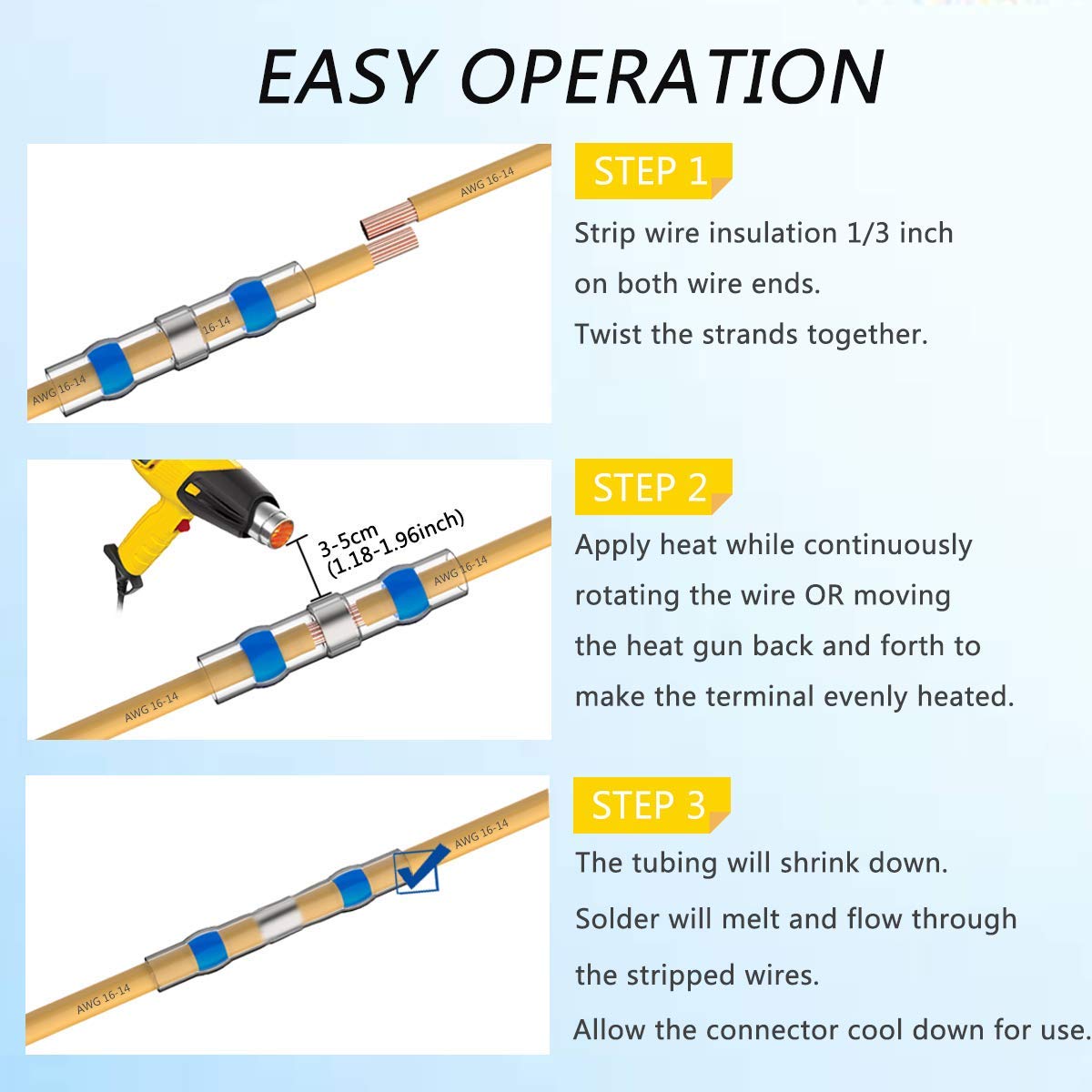 210PCS Self-Solder Heat Shrink Butt Connector Waterproof Insulated Electrical Wire Terminals D499111