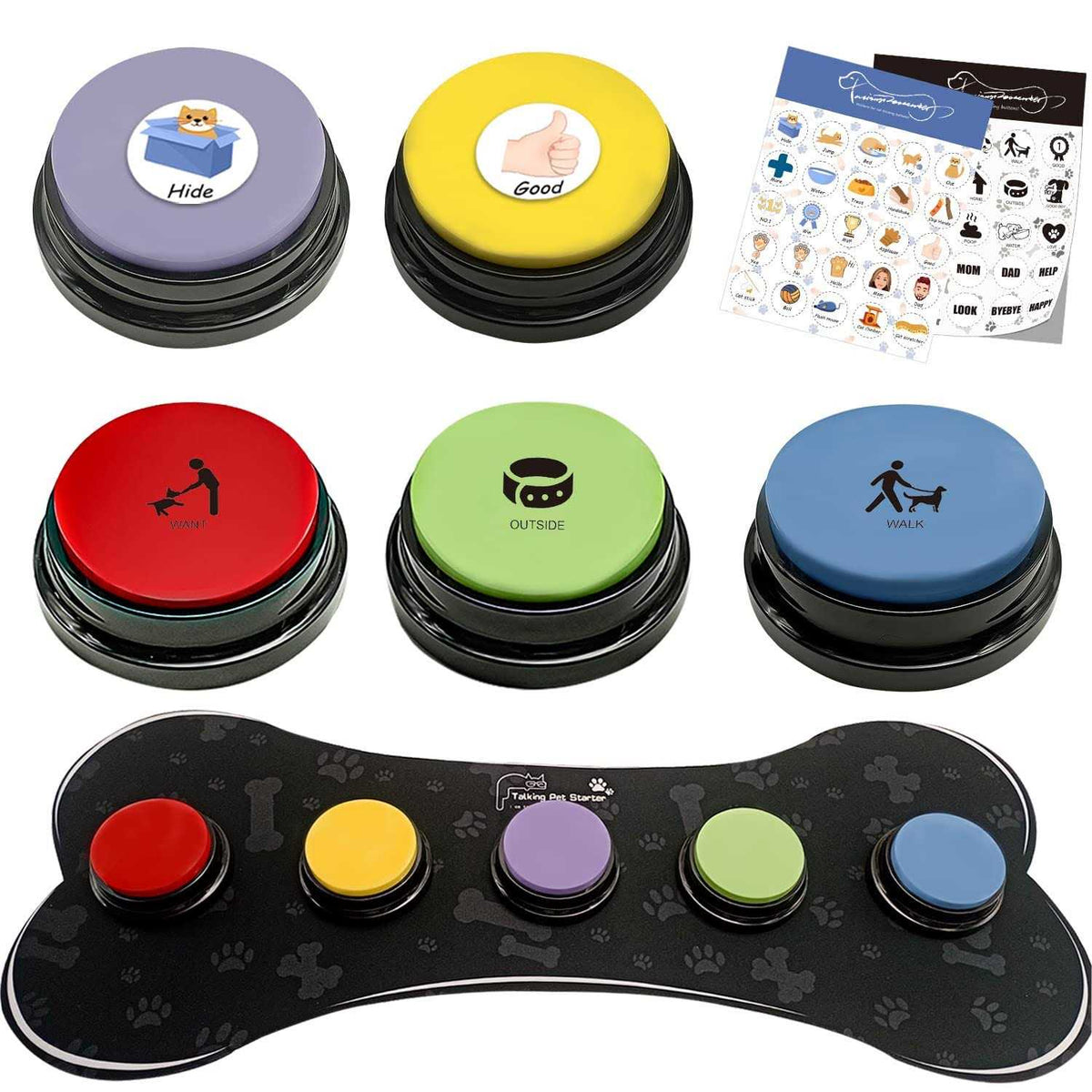 Set of 5 Dog Buttons with Rubber Mat P691