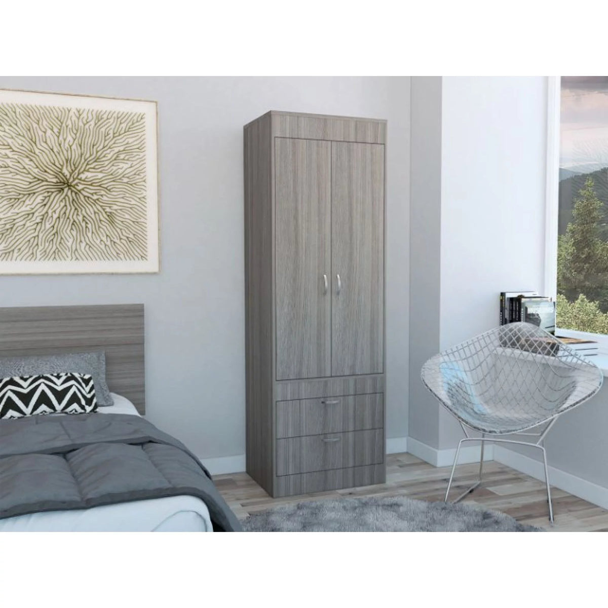 Light Grey 2-Drawer Armoire H3029