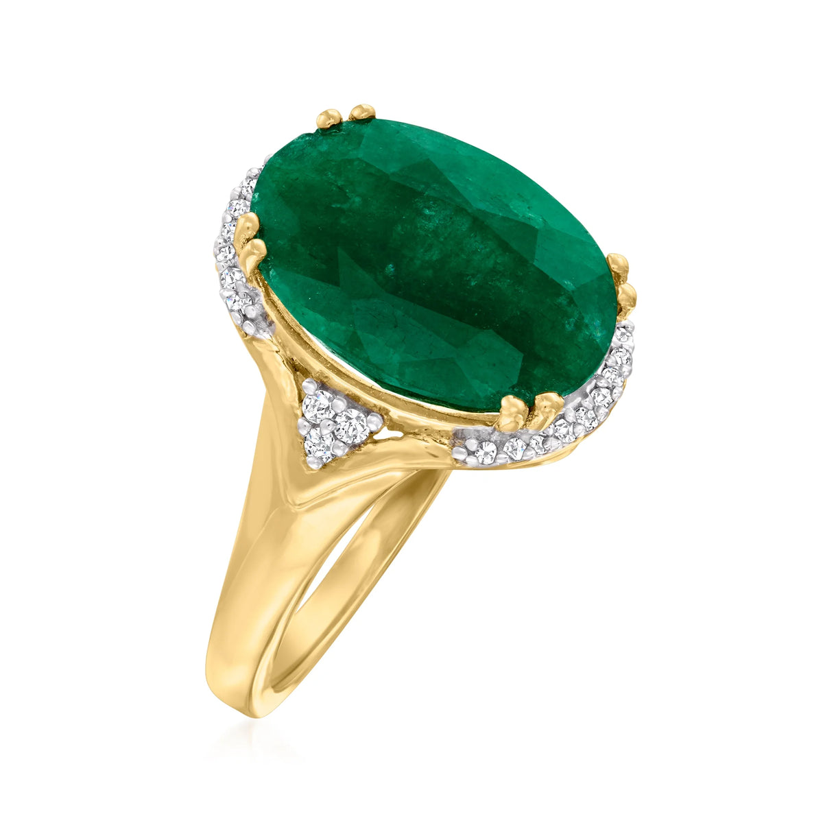 4.80 Carat Emerald Ring with Diamond Accents in 18kt Gold Over Sterling N3931