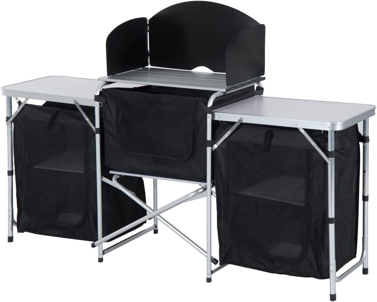 6' Aluminum Portable Camping Kitchen with Windscreen and 5 Cupboards Q25757