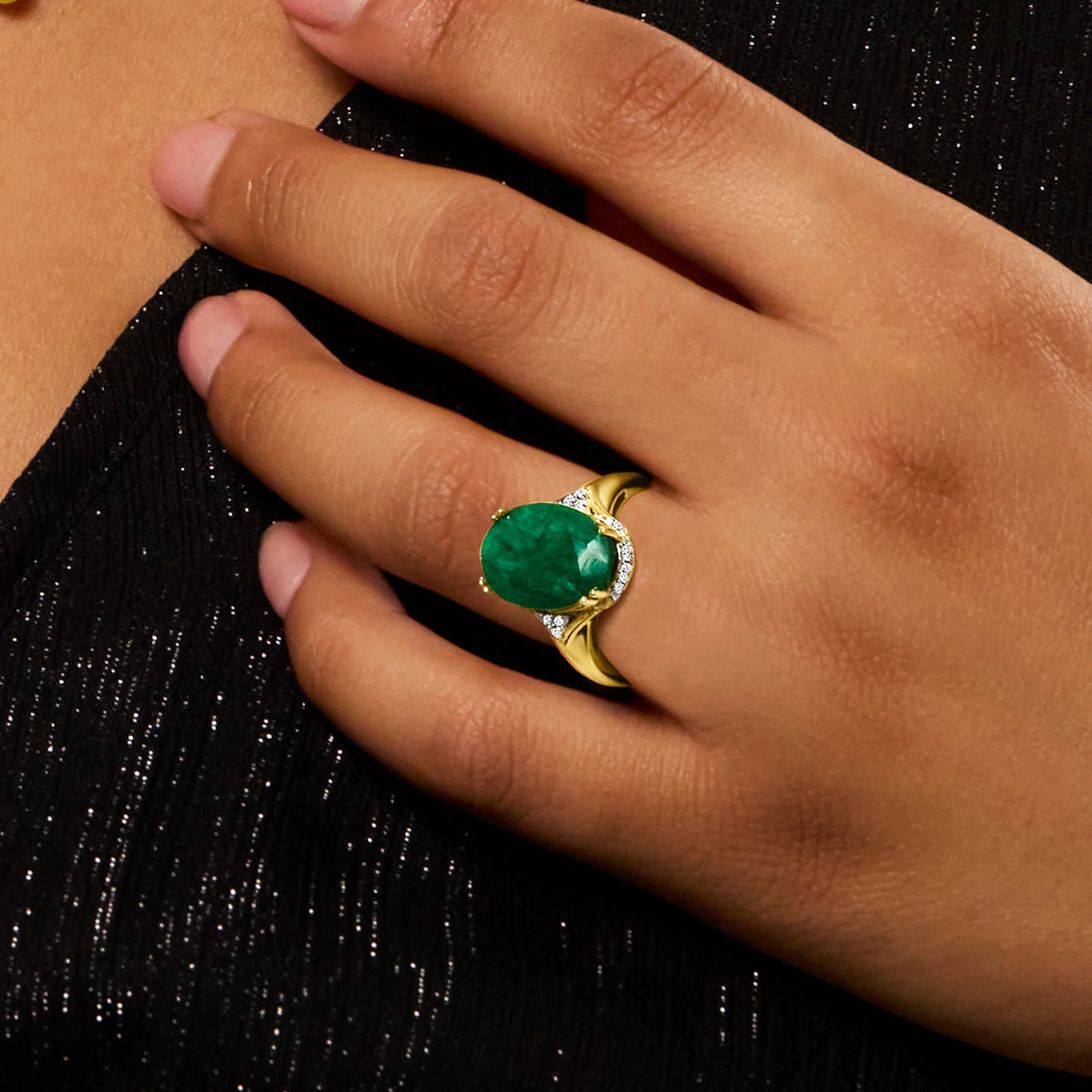 4.80 Carat Emerald Ring with Diamond Accents in 18kt Gold Over Sterling N3931