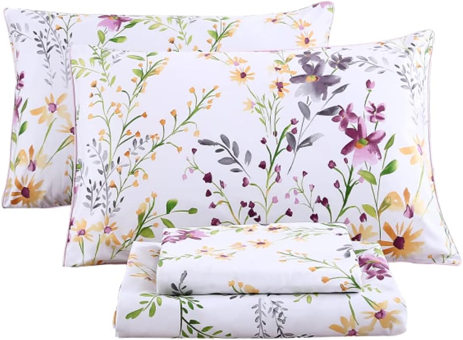 Green Birds Percale Cotton Queen Bed Sheet Set 4 Pieces Deep Pocket 18 Inches Q502