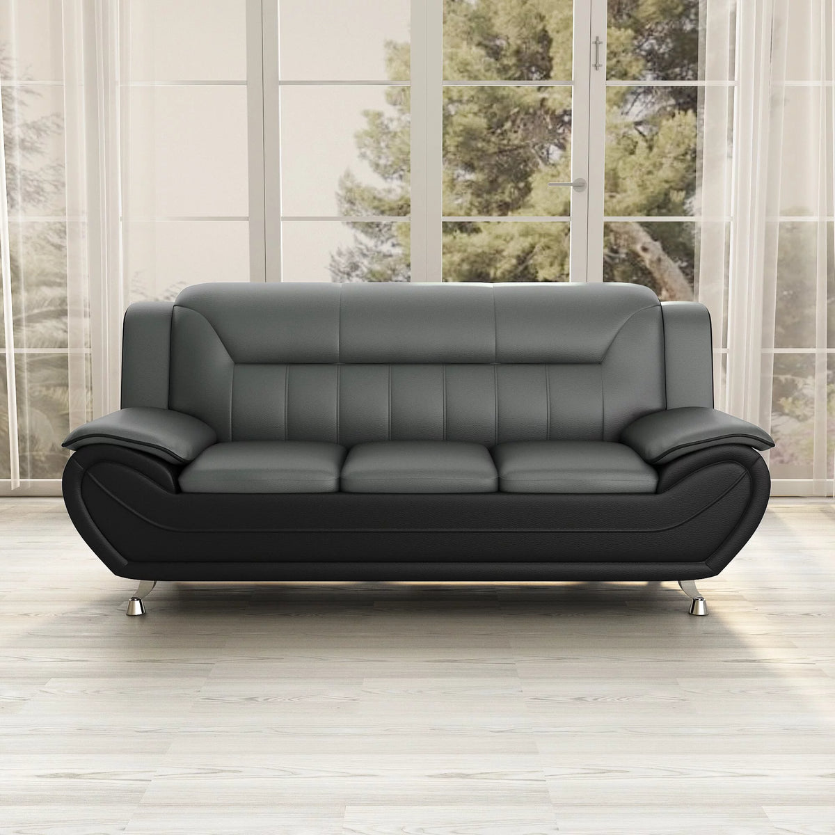 Faux Leather Pillow Top Arm Sofa J520006