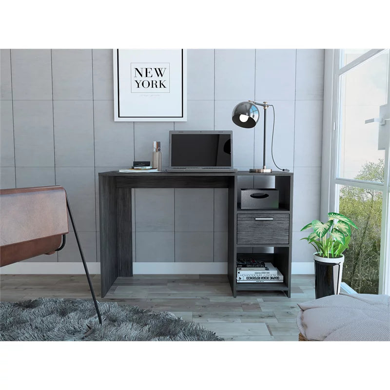 Grey Oak Computer Desk with Drawer and Two Shelves J206