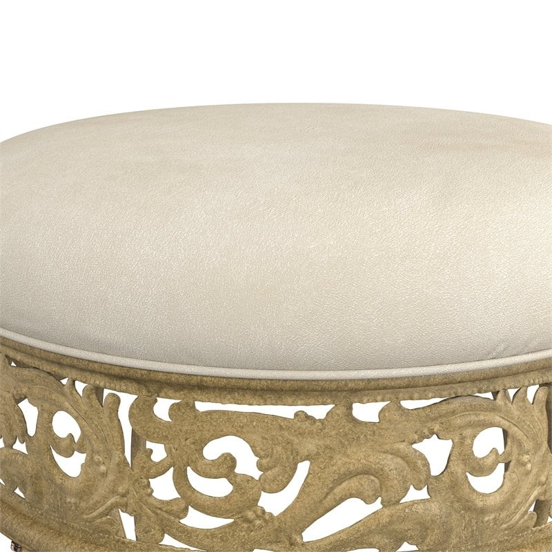 Antique Beige Upholstered Vanity Stool U9592